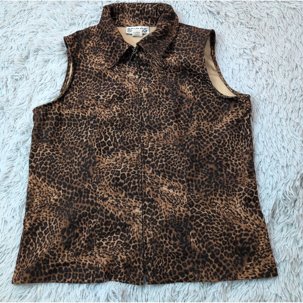 Vintage Briggs Vest Womens 12 Animal Print Zip Up Comfort Preppy Casual